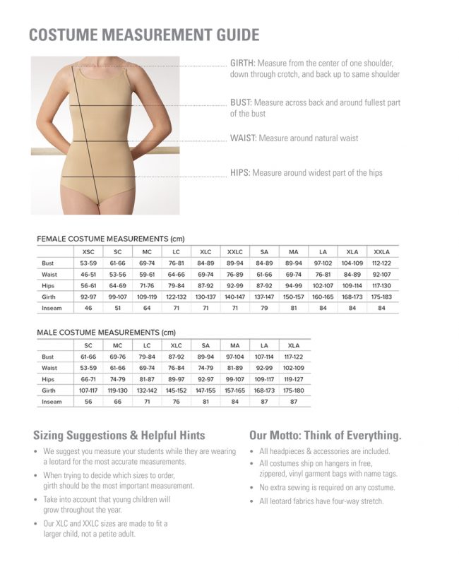 Sizing Chart - Discount Dance Costumes