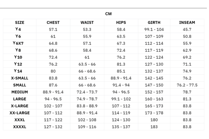 Sizing Chart - Discount Dance Costumes