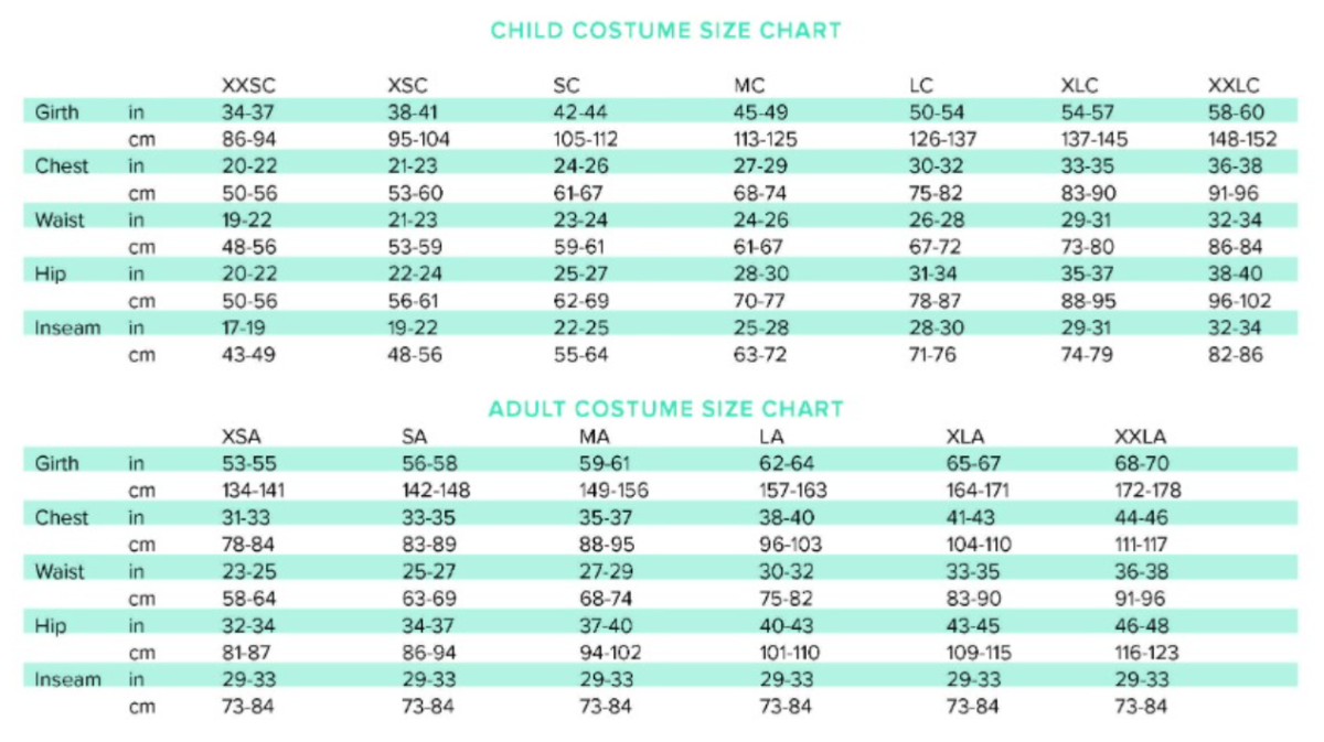 Sizing Chart Discount Dance Costumes